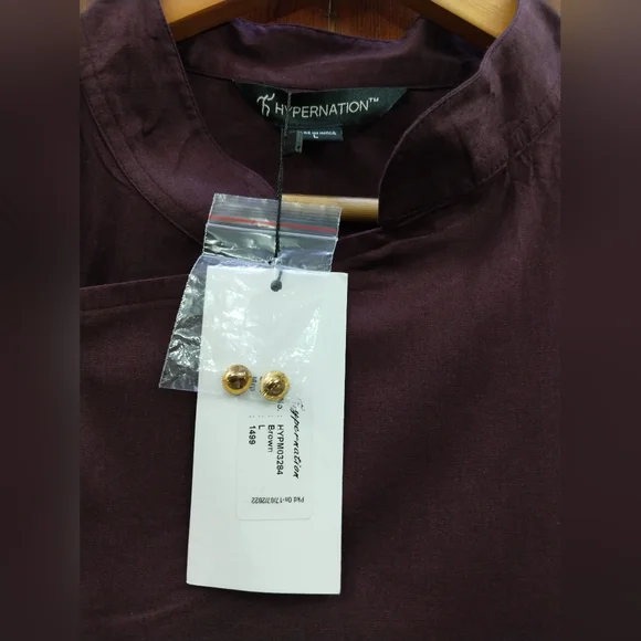 HYPERNATION Men's Solid Pure Cotton brown 🤎 Kurta - Picture 5 of 8